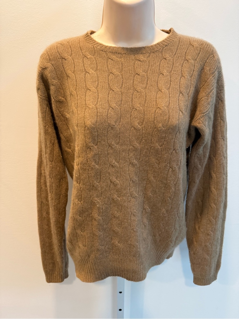 Ralph Lauren Black Label Women's Cable Knit Crewneck Sweater Camel Brown Size S